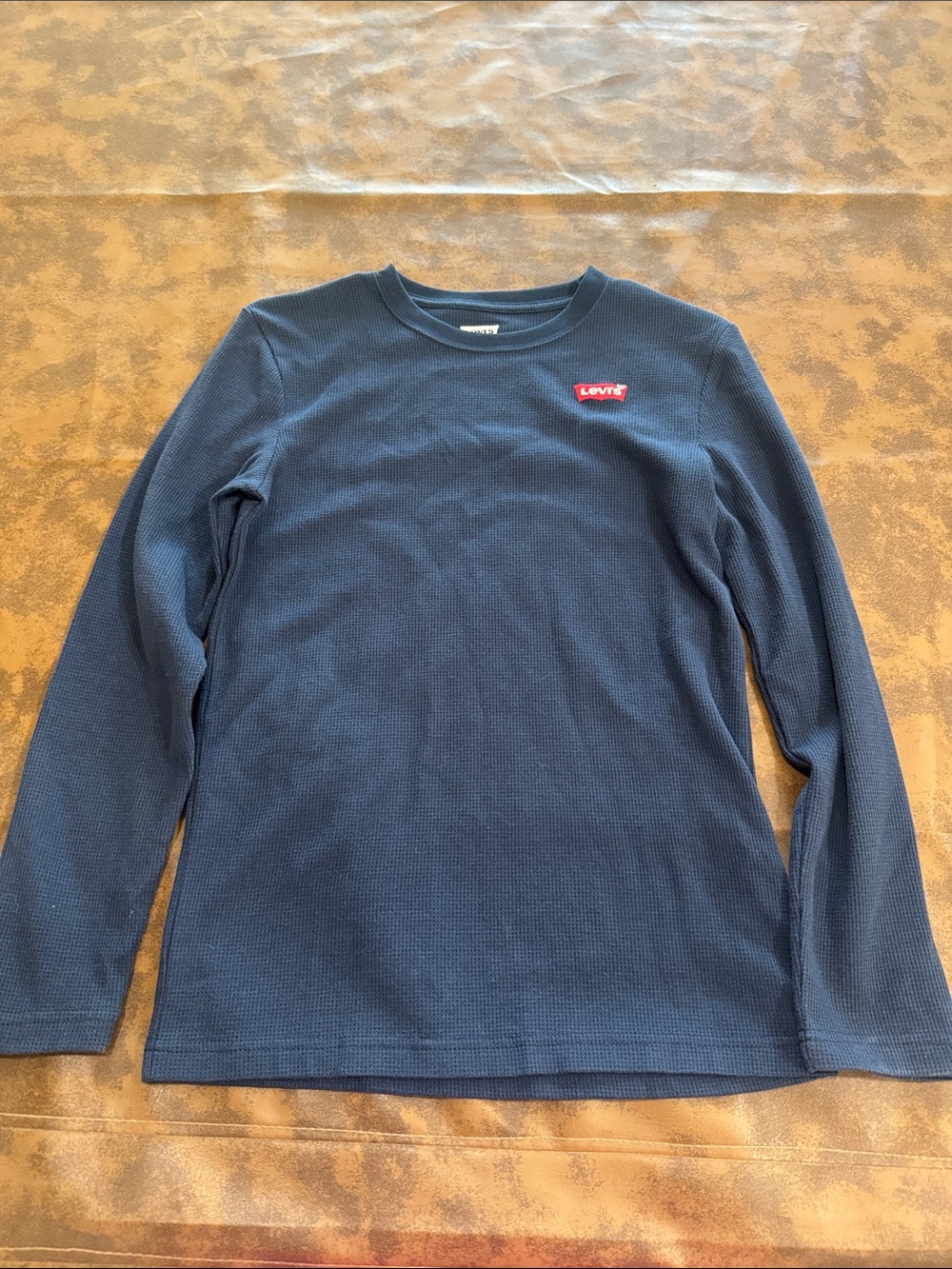 Levi's Kids Long Sleeve Navy Waffle Knit Tee with Red Logo